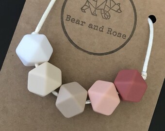 bear and rose teething necklace