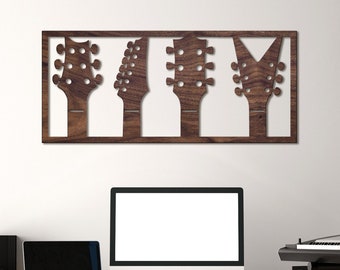 Guitar Headstock Wooden Wall Art: Music Room Decor