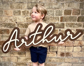 Personalised Wooden Name Sign: Layered Nursery Wall Decor - Lunar Font