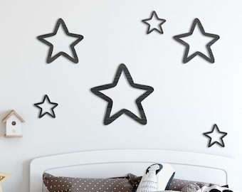 Stars - Set of 6 - Wooden - Art Bedroom Nursery Decoration Kids Baby Room Personalised Wall Door Home