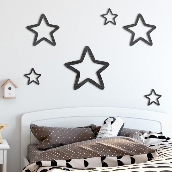 Stars - Set of 6 - Wooden - Art Bedroom Nursery Decoration Kids Baby Room Personalised Wall Door Home