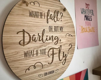 Wooden 'What if i fall?' - Flat Lay, Nursery, Decoration, Kids, Baby Shower, Gift, Photo Prop