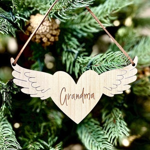Christmas Personalised Angel Wings with Heart Bauble Memorial Tree Decoration Bereavement Family image 3