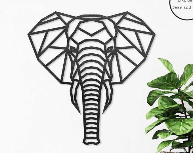 Elephant Wall Hanging. Handcarved and Painted Wooden Elephant Home