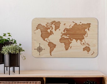 Carte du monde Décoration murale - Art mural en bois - Maison - Décor, Décoration, Voyage, Boho, Bois