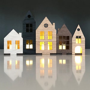 Scandi House Decor Set Wooden LED Candle holder / Scandinavian / Hygge / Village / Tea light Original Style 1 image 1