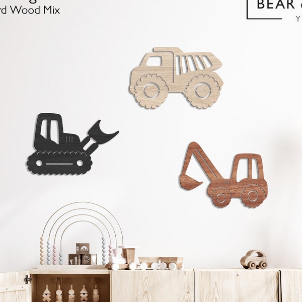 Construction Trio Wall Nursery - Wooden Decor / Home / Kids / Vehicles / Children Room