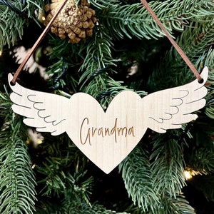 Christmas Personalised Angel Wings with Heart Bauble Memorial Tree Decoration Bereavement Family image 1