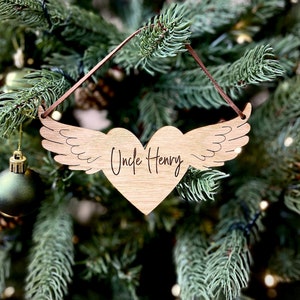 Christmas Personalised Angel Wings with Heart Bauble Memorial Tree Decoration Bereavement Family image 2