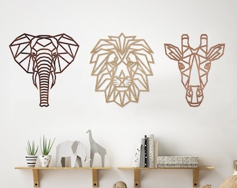 Geometric Safari Trio Animal Wooden Wall Art: Nursery Decor - Light Version