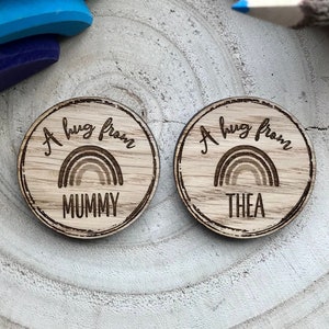Start School Gift Knuffel Gepersonaliseerd Paar Tokens - Mummy Child Worry Brave Anxiety Gift - Eerste dag - Houten Eiken Lockdown Family Love