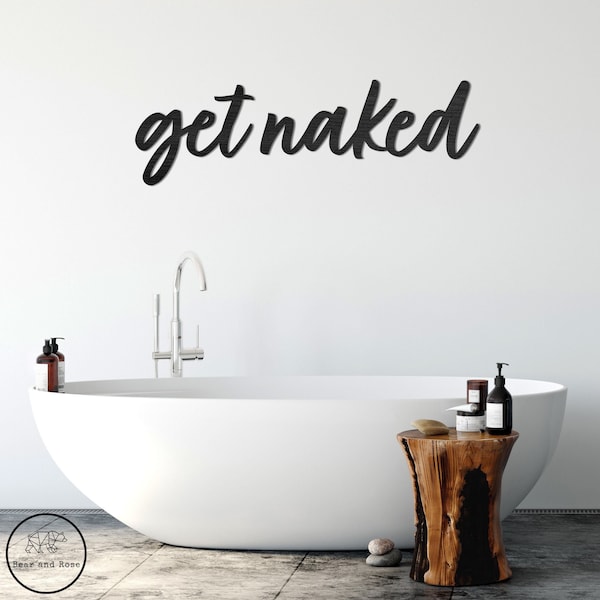 get naked - Bathroom Wooden Wall Plaque - 6mm Thick - Art Home Decoration Personalised Wall