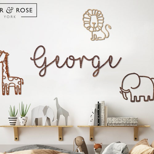 Personalised Wall Name & Safari Trio Wall Set earth Font Etsy