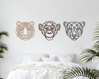 Jungle Geometric Set - Wooden Wall Decor Art - Home Nursery - Tiger - Monkey - Big Cat - Animal Kingdom - Africa India