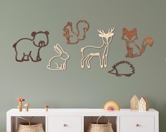 Woodland Set of 6 Animals - Fox, Bear, Deer, Hedgehog, Squirrel, Rabbit | Wooden Nursery Wall Decor | Forest Animals | Scandi Baby Play Room