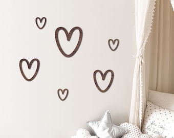 Hölzerne Herz-Wand-Dekor-Set: Kinderzimmer, Schlafzimmer Kunst - Set von 6