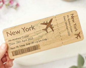 Holiday Wooden Ticket | Gift Reveal Surprise Memento | Flight Staycation | Couple Valentine Friend Husband Wife Present Wedding Anniversary