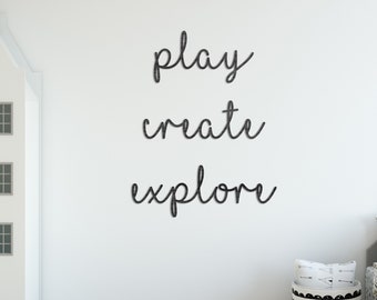 play create explore - Wall Decor - Wooden or Painted Wood - Nursery, Playroom, Activity, Teaching, Toddler
