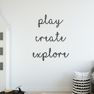 play create explore - Wall Decor - Wooden or Painted Wood - Nursery, Playroom, Activity, Teaching, Toddler