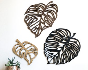 Monstera Leaves - Set of 3 - Wooden or Painted Wood Wall Art - Home - Kitchen