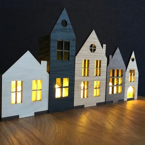 Scandi House Decor Set Wooden LED Candle holder / Scandinavian / Hygge / Village / Tea light Original Style 1 image 2