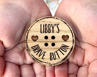 Personalised Wooden Brave Button: Anxiety Worry Gift, School Starter