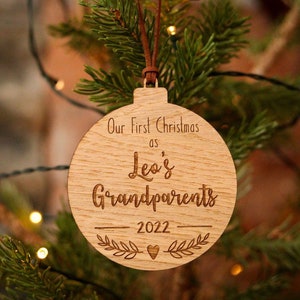 Personalised Wooden Grandparents Bauble / First Christmas / Decoration / Tree / Home / New baby / Family image 1