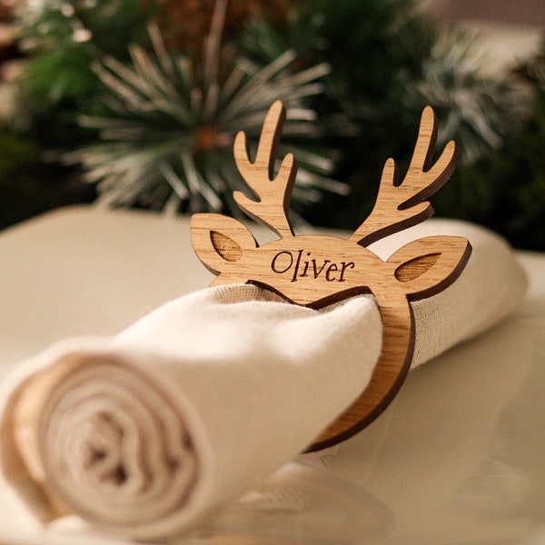 Christmas Personalised Deer Wooden Napkin Ring