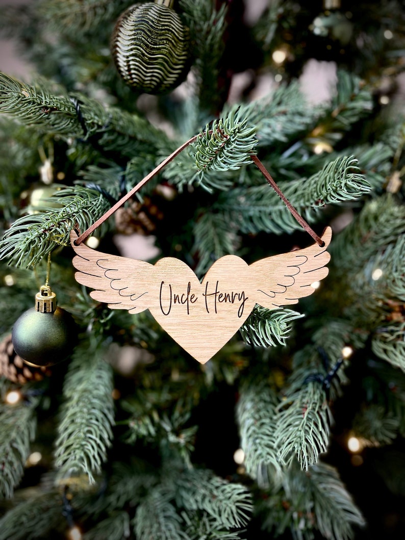 Christmas Personalised Angel Wings with Heart Bauble Memorial Tree Decoration Bereavement Family image 2