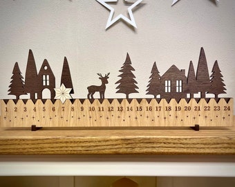 Christmas Countdown Scandi Woodland Wooden Plaque - Star Counter |  Advent Festive Xmas Decor