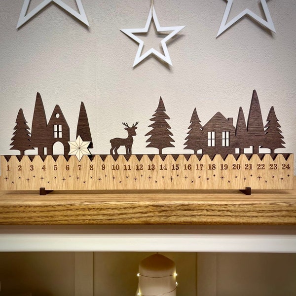 Weihnachts-Countdown Scandi Woodland Holztafel - Sternzähler | Advent Festliche Weihnachtsdeko