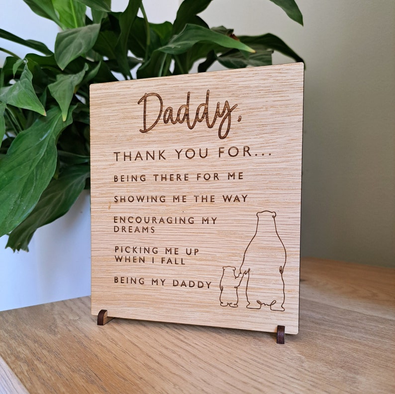 Daddy Dankeschön Holztafel Vatertag Papa Geschenk Opa neue Eltern Baby Geschenkidee Regal Dekor Bild 3