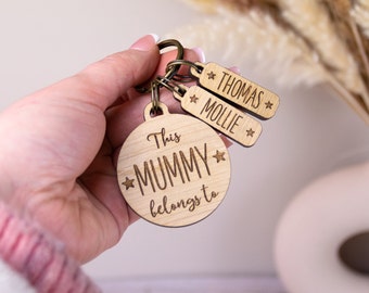 This Mummy / Daddy belongs to... Personalised Wooden Keyring | Children | Father's Mother's Day | Gift for him or her | Grandad | Grandma