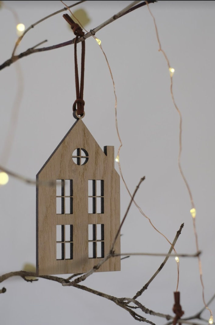 Christmas Scandi House Hanging Decoration Set of 5 Wooden / Etsy