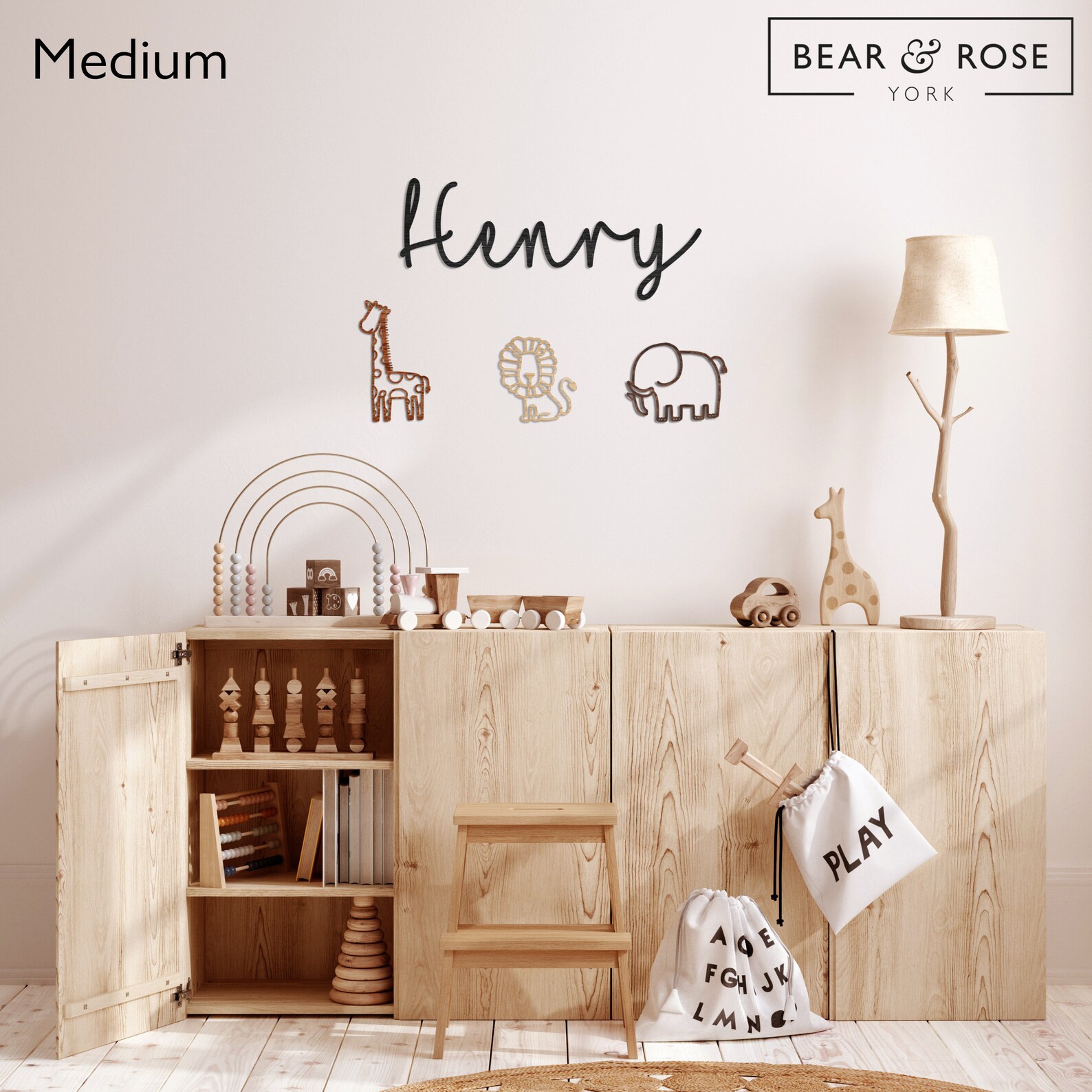 Personalised Wall Name & Safari Trio Wall Set earth Font Etsy