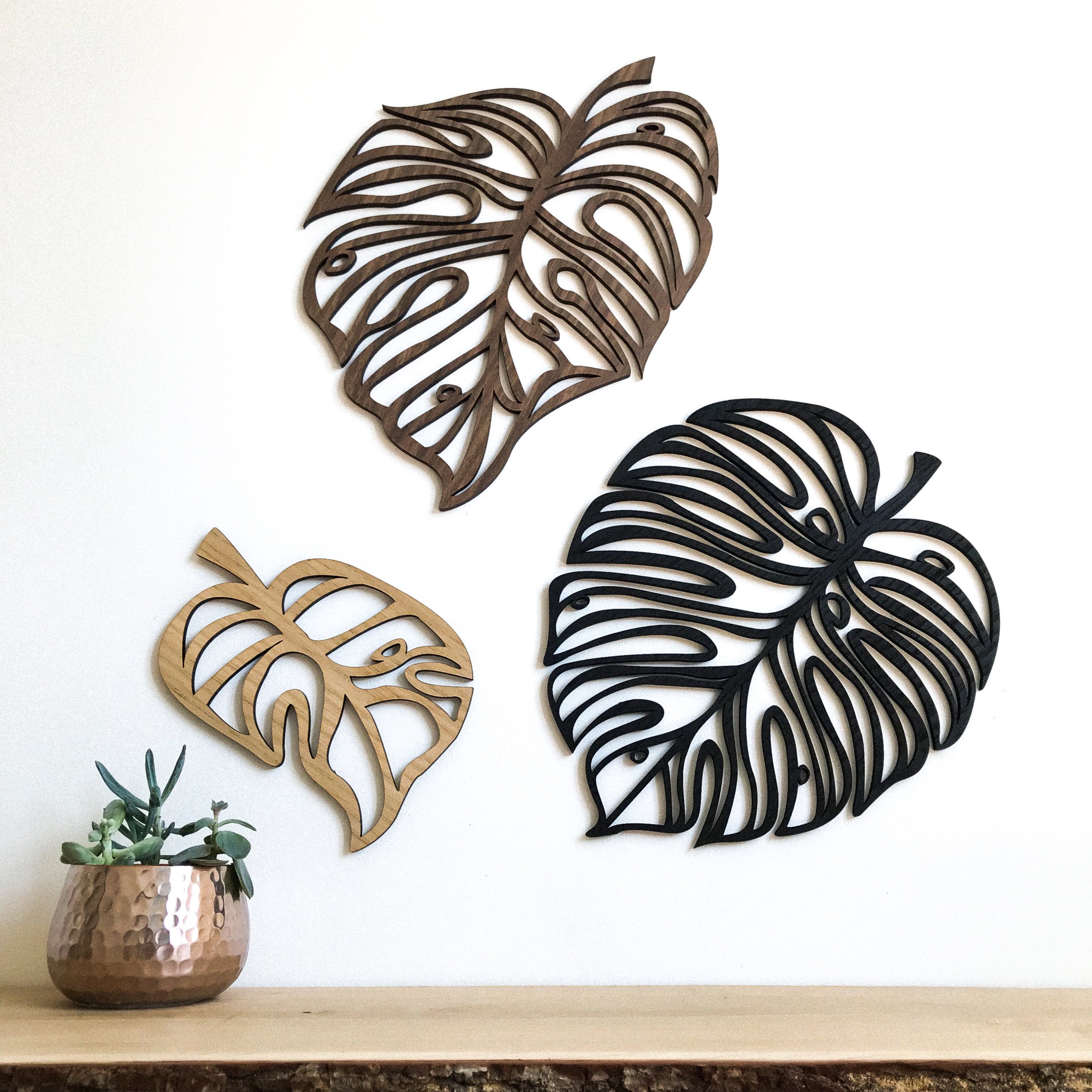 Monstera Leaves - Set of 3 - Wooden or Painted Wood Wall Art