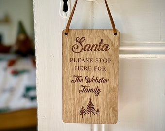 Family Door Hanger - 'Santa Stop Here' Personalised Decoration - Christmas Eve, children's Christmas decor