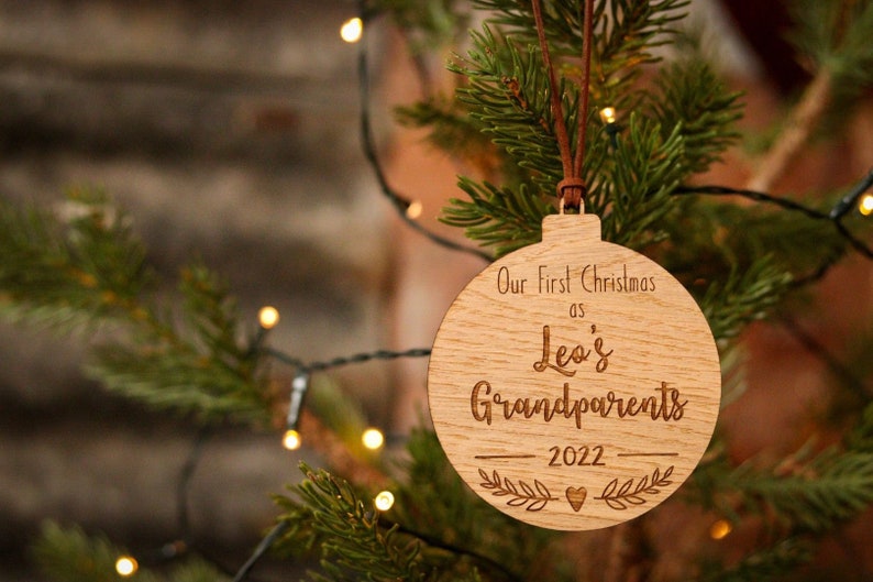 Personalised Wooden Grandparents Bauble / First Christmas / Decoration / Tree / Home / New baby / Family image 1