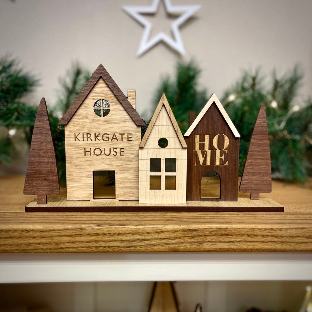 Personalised Houses Wooden Decor Set of 3 or 5 - Modern Style / Home ...