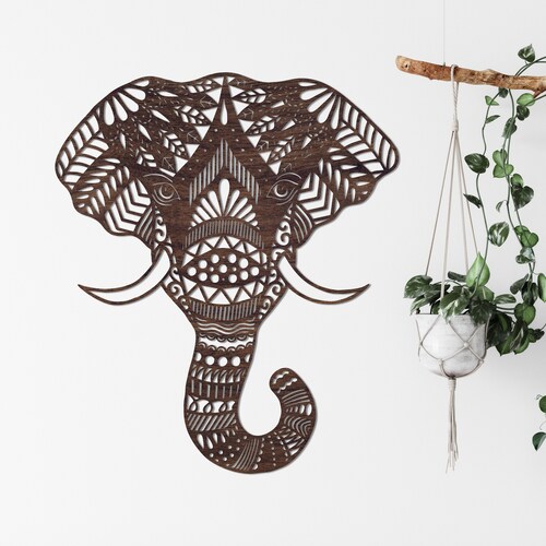 Mandala Elephant Wall Decor Wooden Art Home Boho Etsy