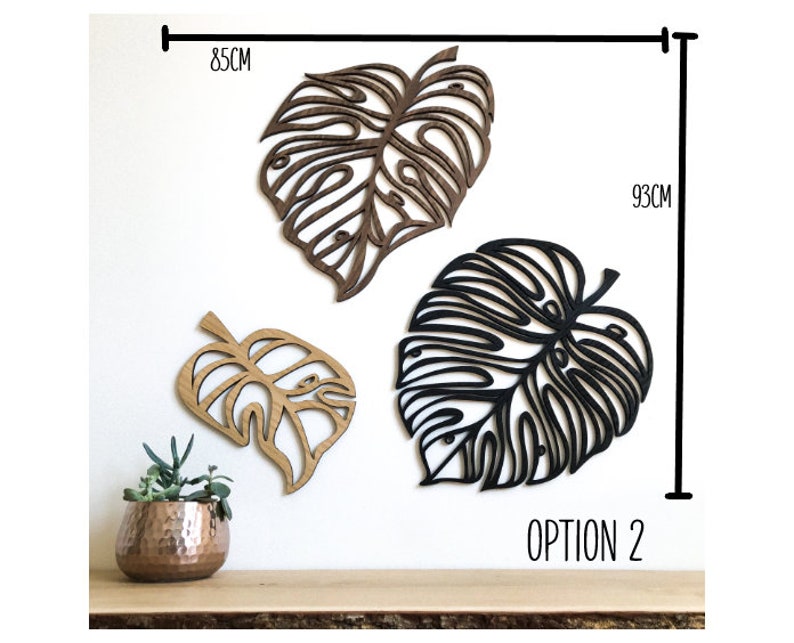 Monstera Leaves Set of 3 Wooden or Painted Wood Wall Art Home Kitchen image 6