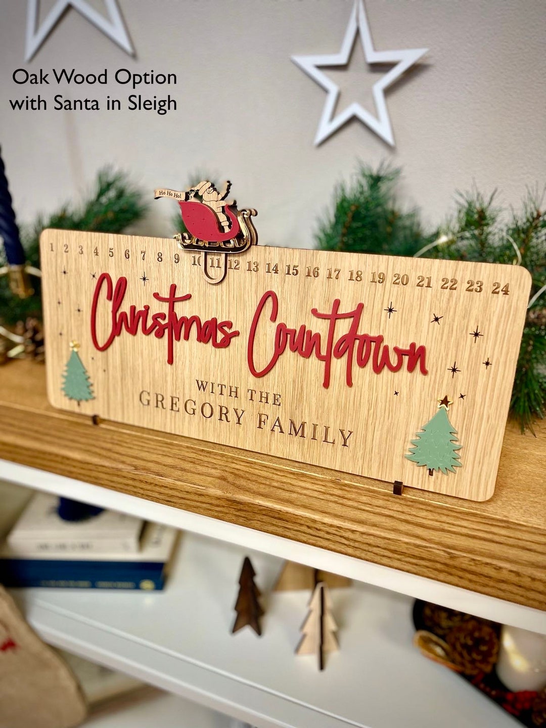 Countdown Plates Personalised Christmas Countdown Plaque: Wooden Advent Calendar With ...