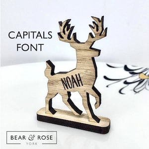 Christmas Personalised Reindeer decorations Stag Place Names Capitals Font