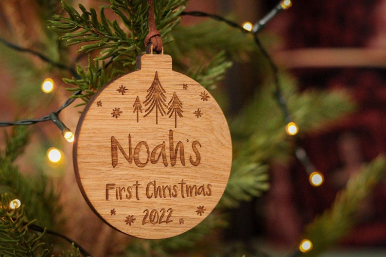 Personalised Baby's First Christmas - Wooden Bauble / Christmas / Decoration / Tree / New Baby 