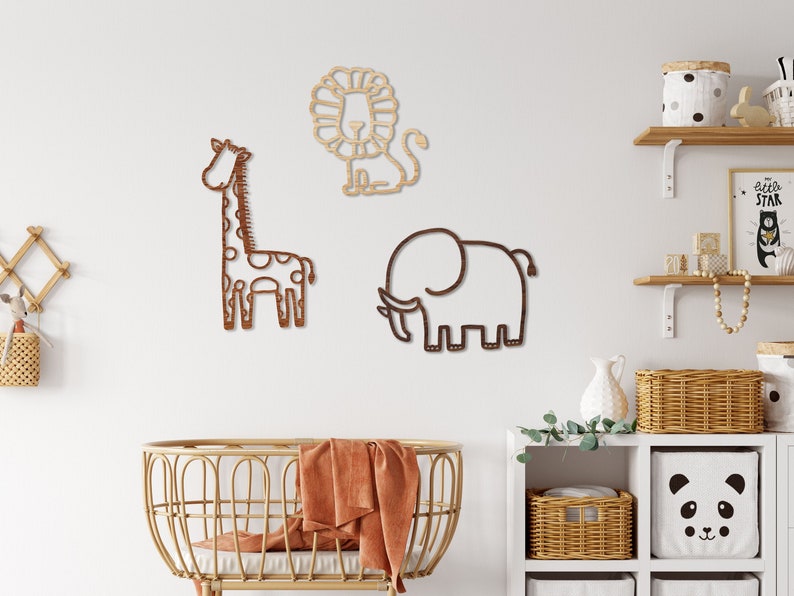 Safari Trio Wall Nursery Decor / Home / Kids / Animals / Children Room Large Set of 3