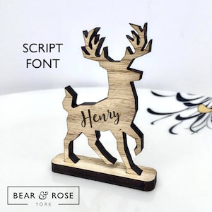 Christmas Personalised Reindeer decorations Stag Place Names Script Font