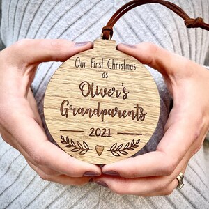 Personalised Wooden Grandparents Bauble / First Christmas / Decoration / Tree / Home / New baby / Family image 4