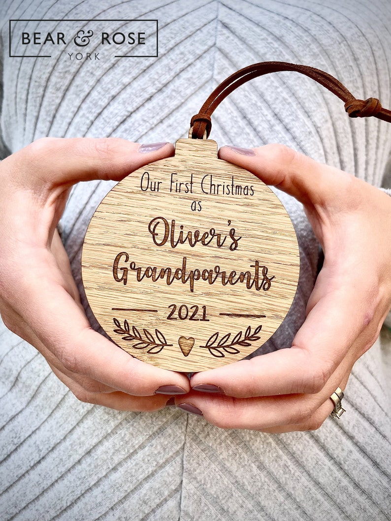 Personalised Wooden Grandparents Bauble / First Christmas / Decoration / Tree / Home / New baby / Family image 4