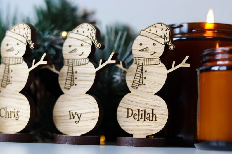 Christmas Personalised Snowman Decorations Place Names Wedding image 4