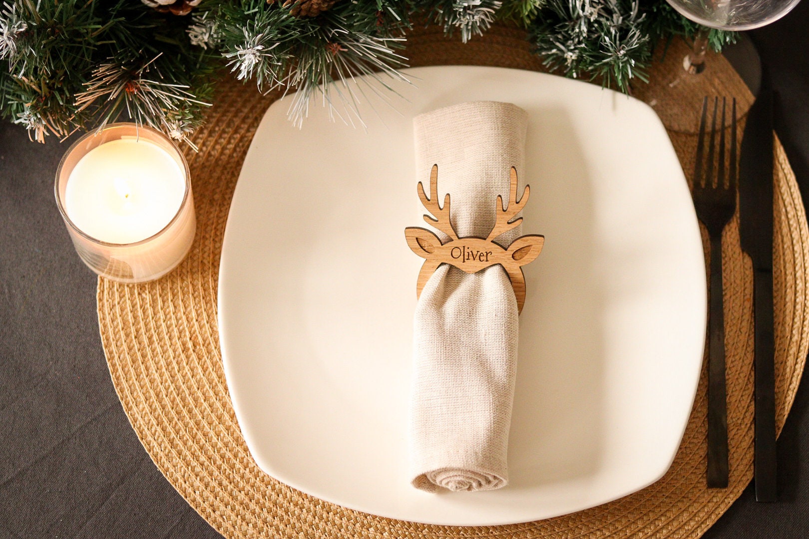 Christmas Personalised Deer Wooden Napkin Ring